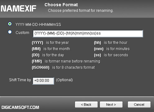 EXIFベースのファイル名変更フォーマット
